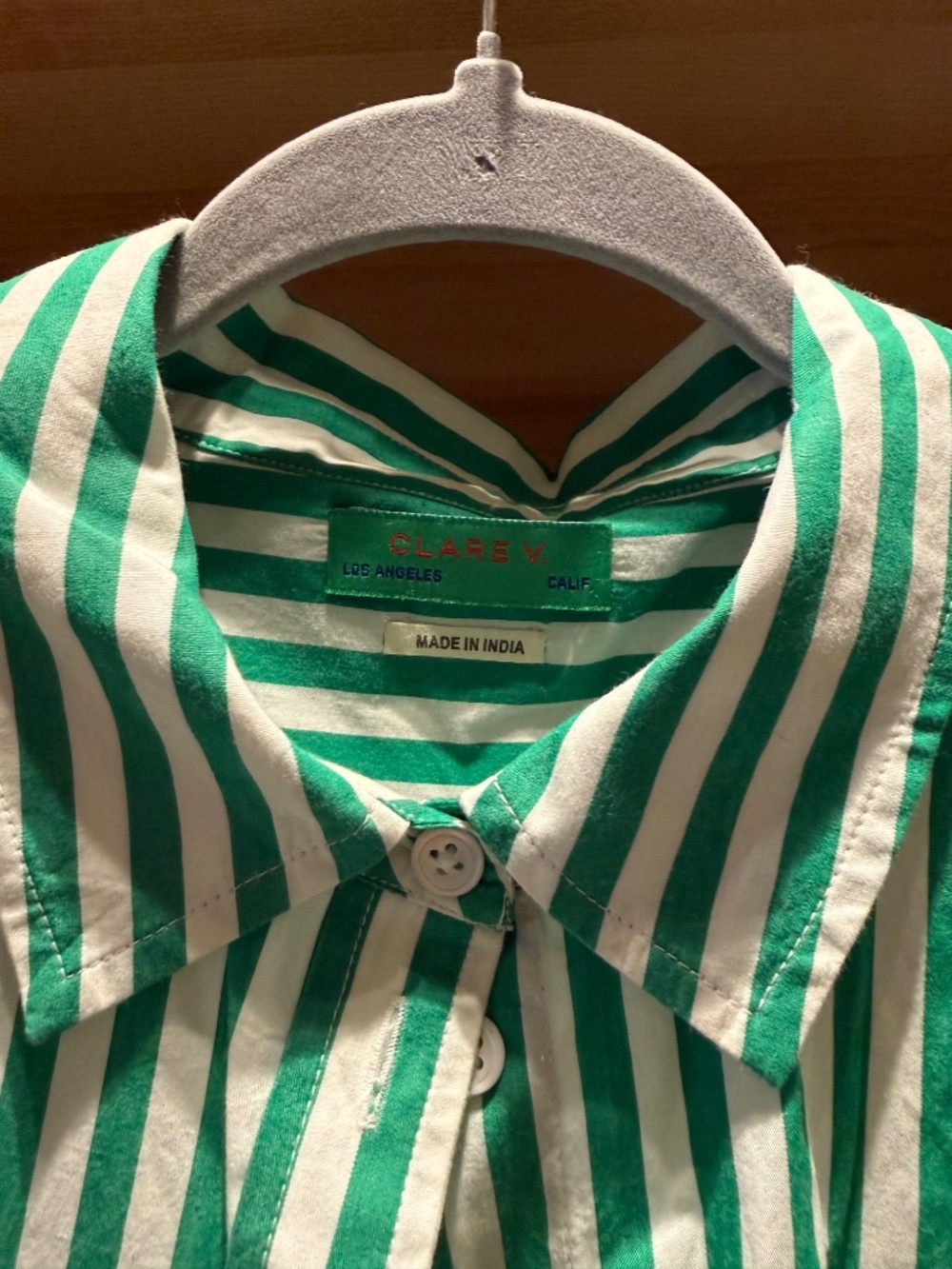 Claire V Green and White Striped Button Down Shirt - Picture 8 of 13